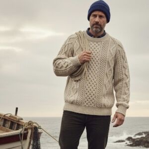 Crana Wool Fisherman Cable Knit Sweater Sz.L IRELAND